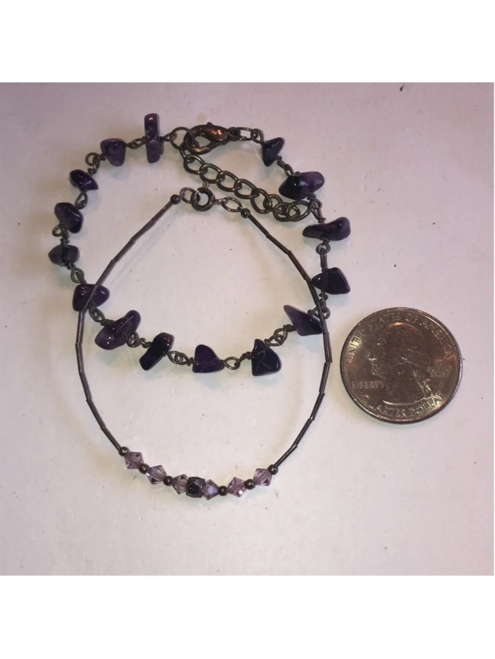 925 Sterling Silver & Crystal Beaded & Purple Semi Precious Stone Bracelet